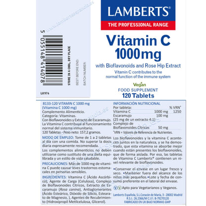 Vitamin C 1000 mg mit Bioflavonoiden und Hagebutten 120 Tabletten Lamberts