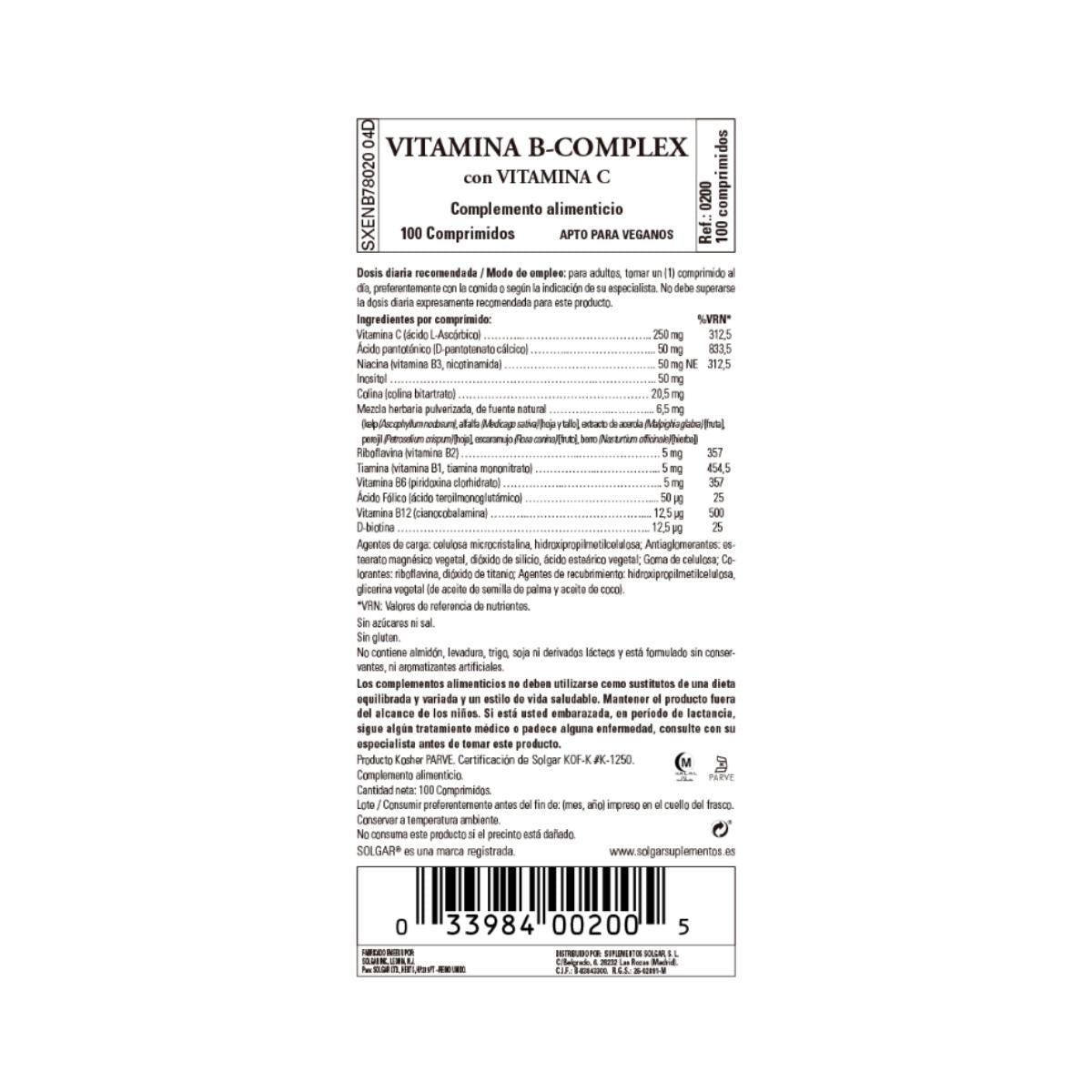 Vitamina B-Complex con vitamina C Solgar 100 compresse