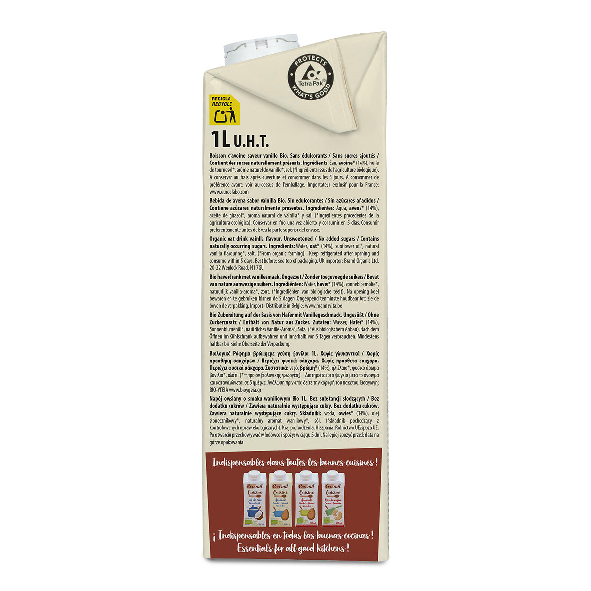Ecomil Organic Sugar-Free Vanilla Oat Drink 1 L