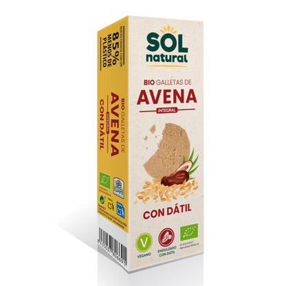 Confezione da 9 biscotti integrali all'avena dolcificati con datteri biologici Sol Natural 170 g