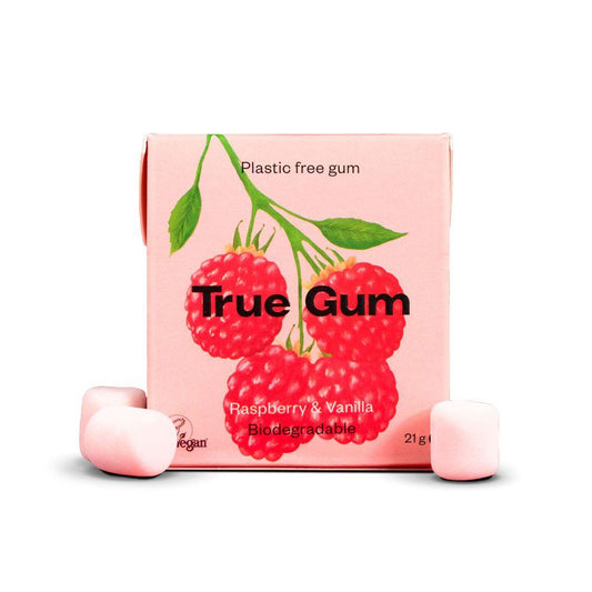 Guma do żucia bez plastiku o smaku malinowo-waniliowym True Gum 21 g