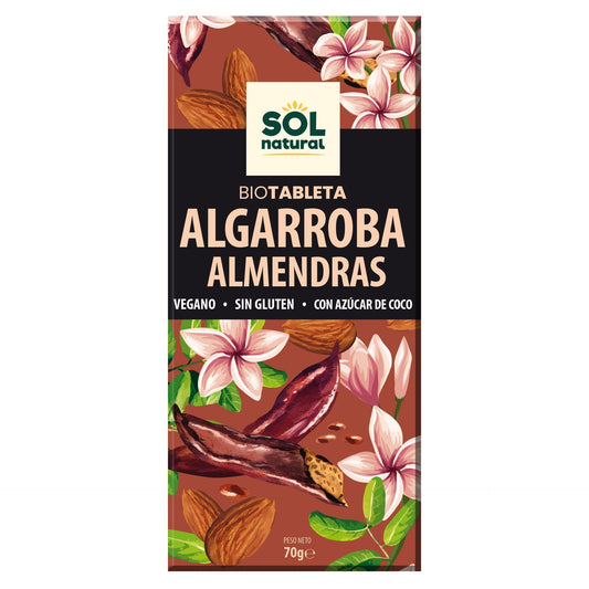 Chocolat végétalien à la caroube et aux amandes bio Sol Natural 70 g