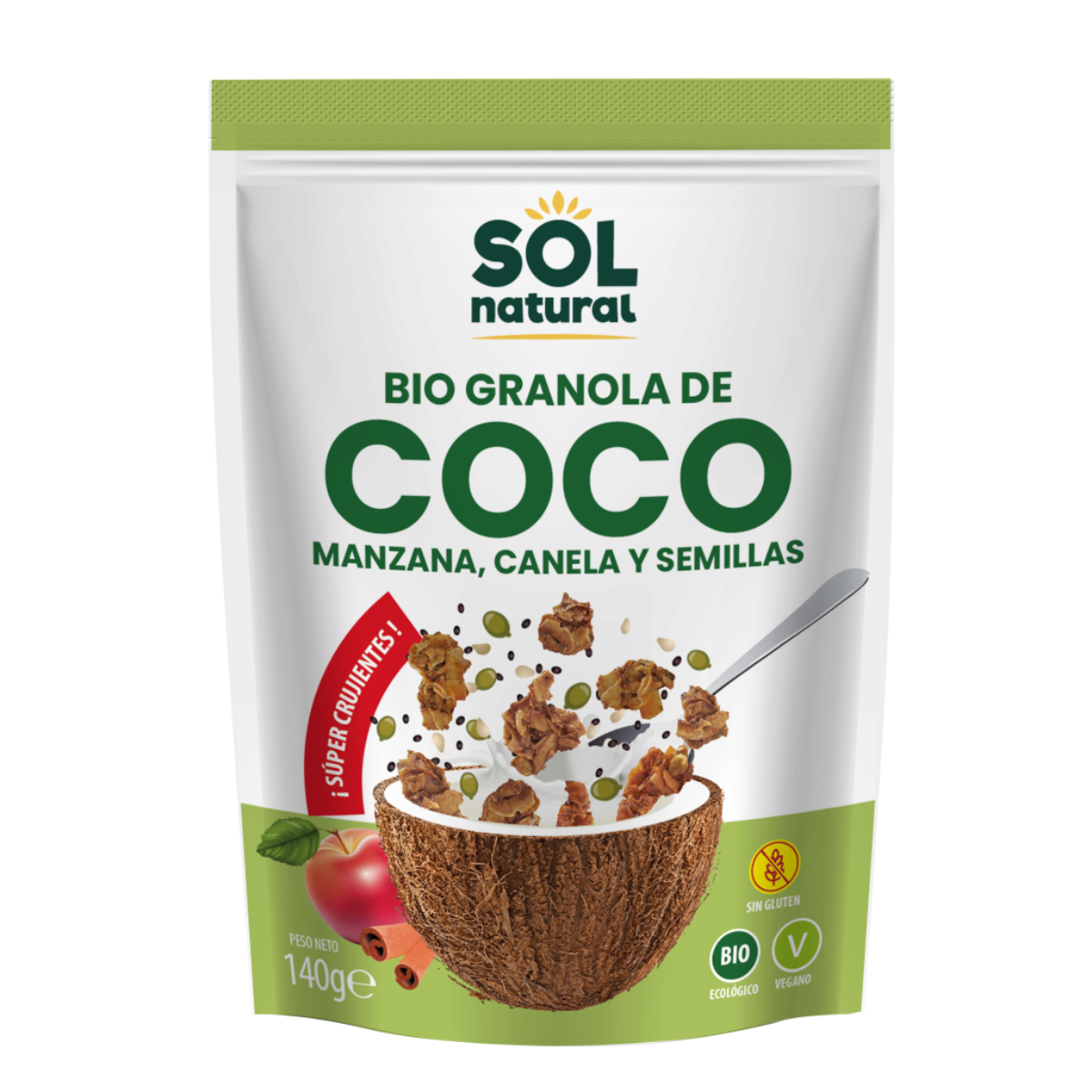 Crunchy granola met kokos, appel en kaneel Bio Sol Natural 140 g