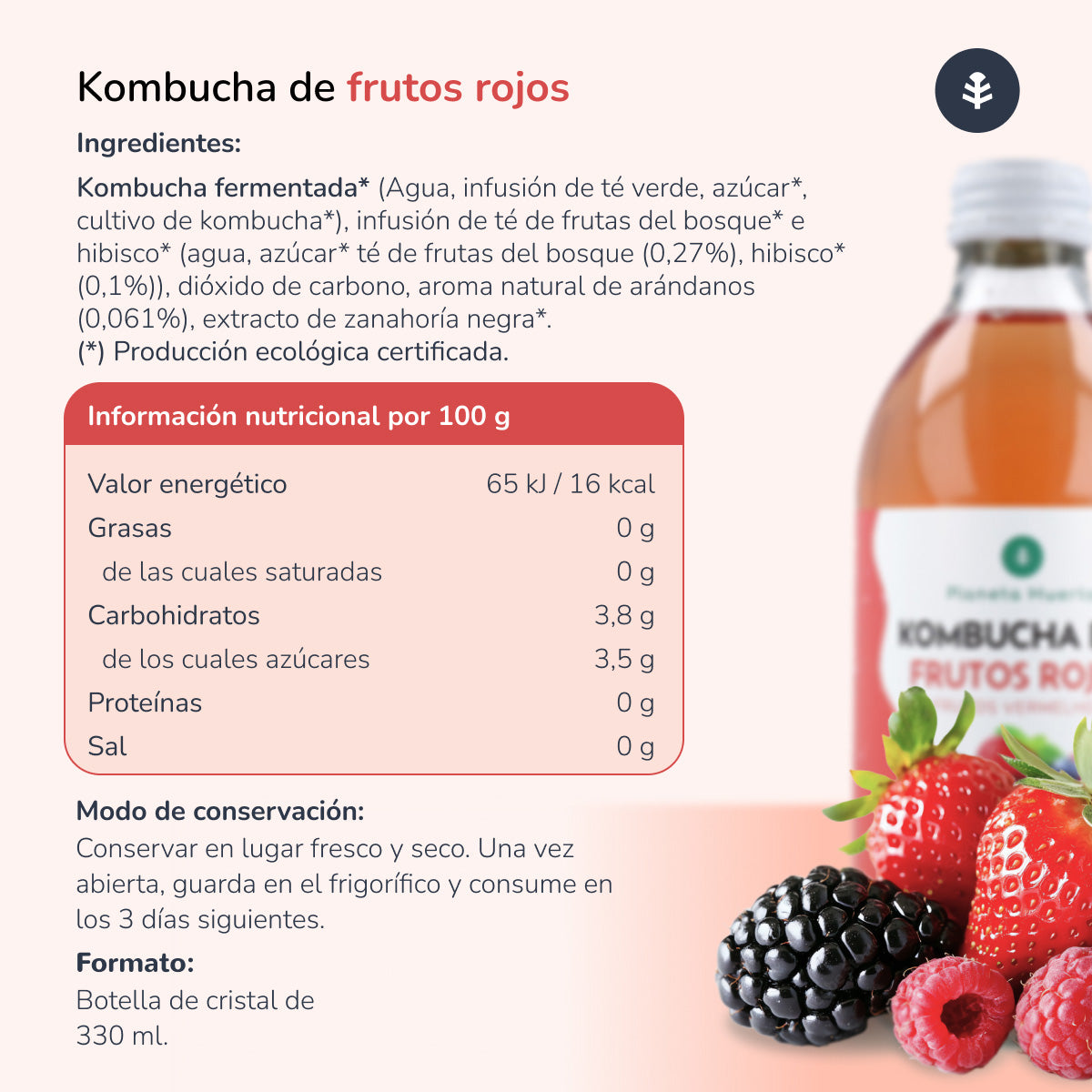 Confezione 6x Kombucha ECO Frutti Rossi Planet Orchard 330 ml