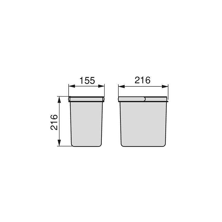 Boîtes de rangement pour tiroirs de cuisine Recycle, hauteur 216, 2x12, plastique gris anthracite Emuca 2 unités x 12 L