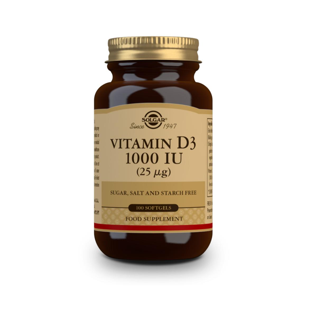 Vitamin D3 1000 IU, 100 capsules of 25μg