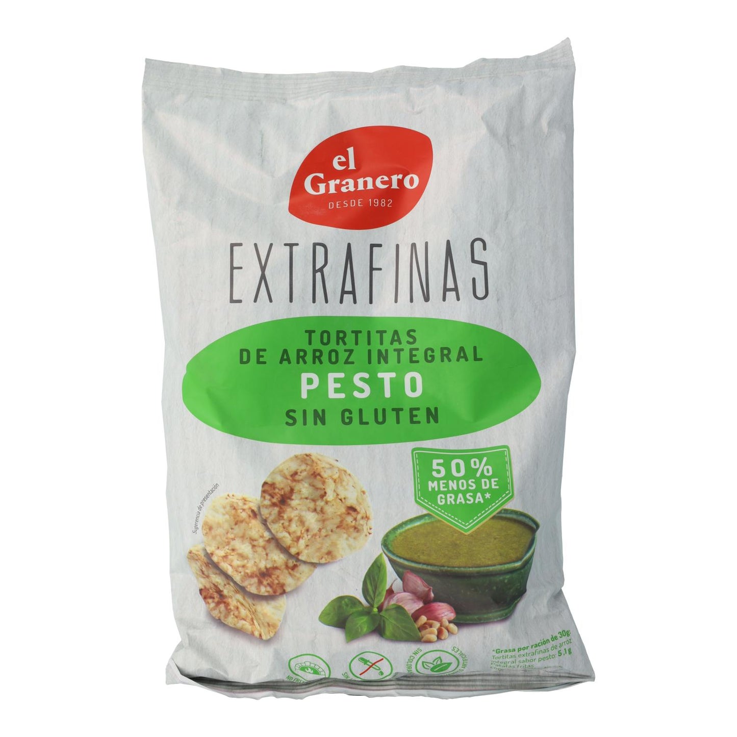 Extra dünne braune Reis- und Pesto-Kuchen, glutenfrei, El Granero, 60 g