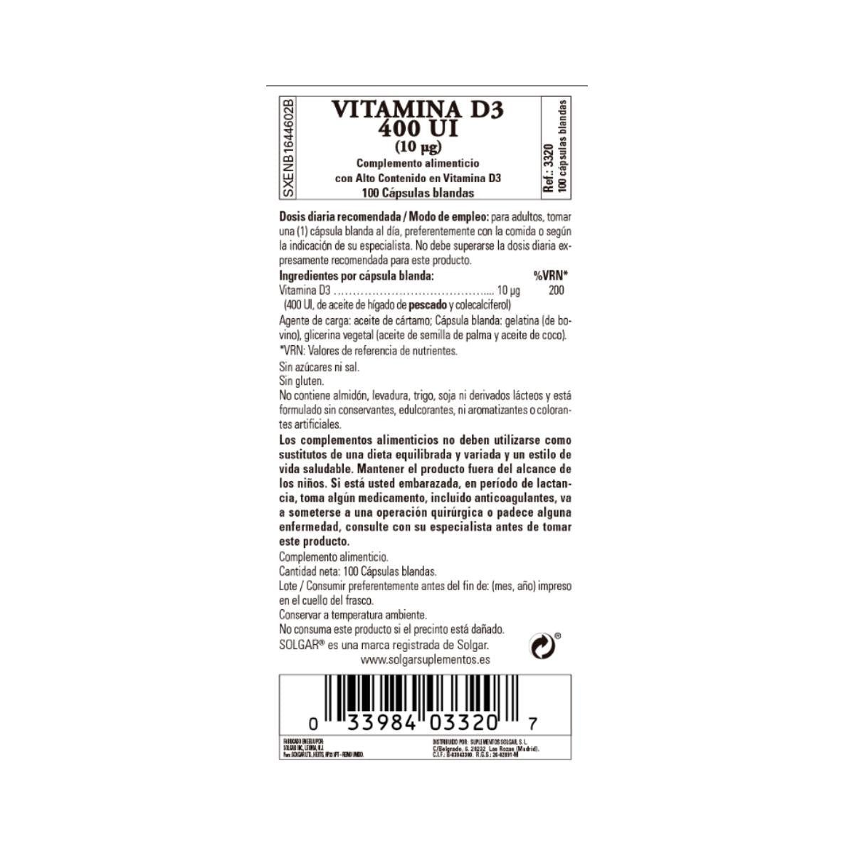 Vitamin D3 400 IU, 100 10 g pearls