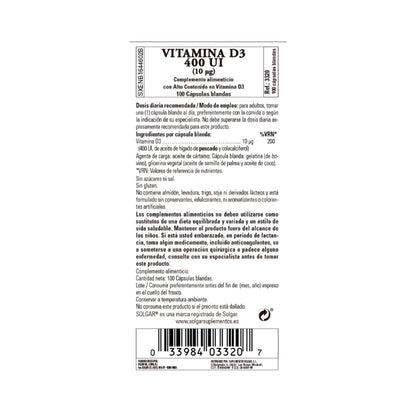 Vitamin D3 400 IU, 100 10 g pearls