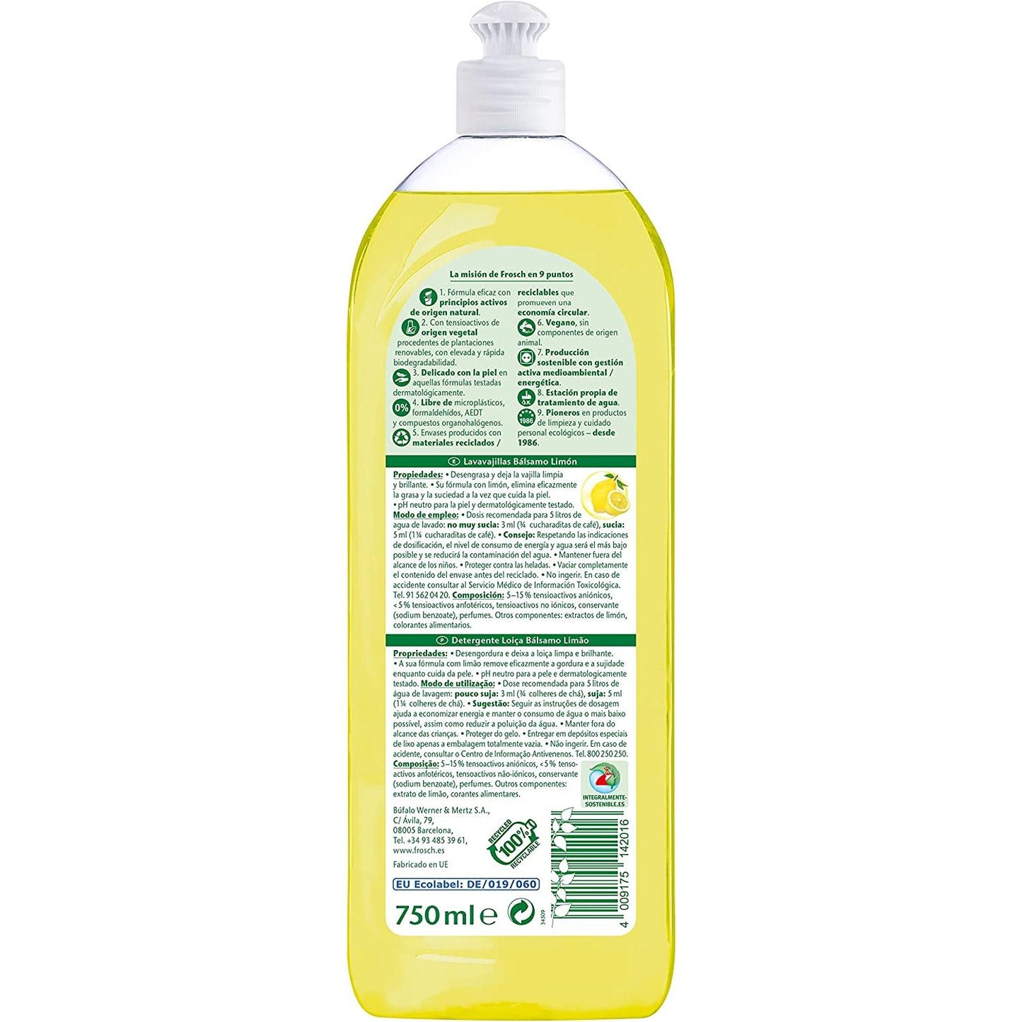 Pack 8X Liquide vaisselle citron Eco Frosch 750 ml