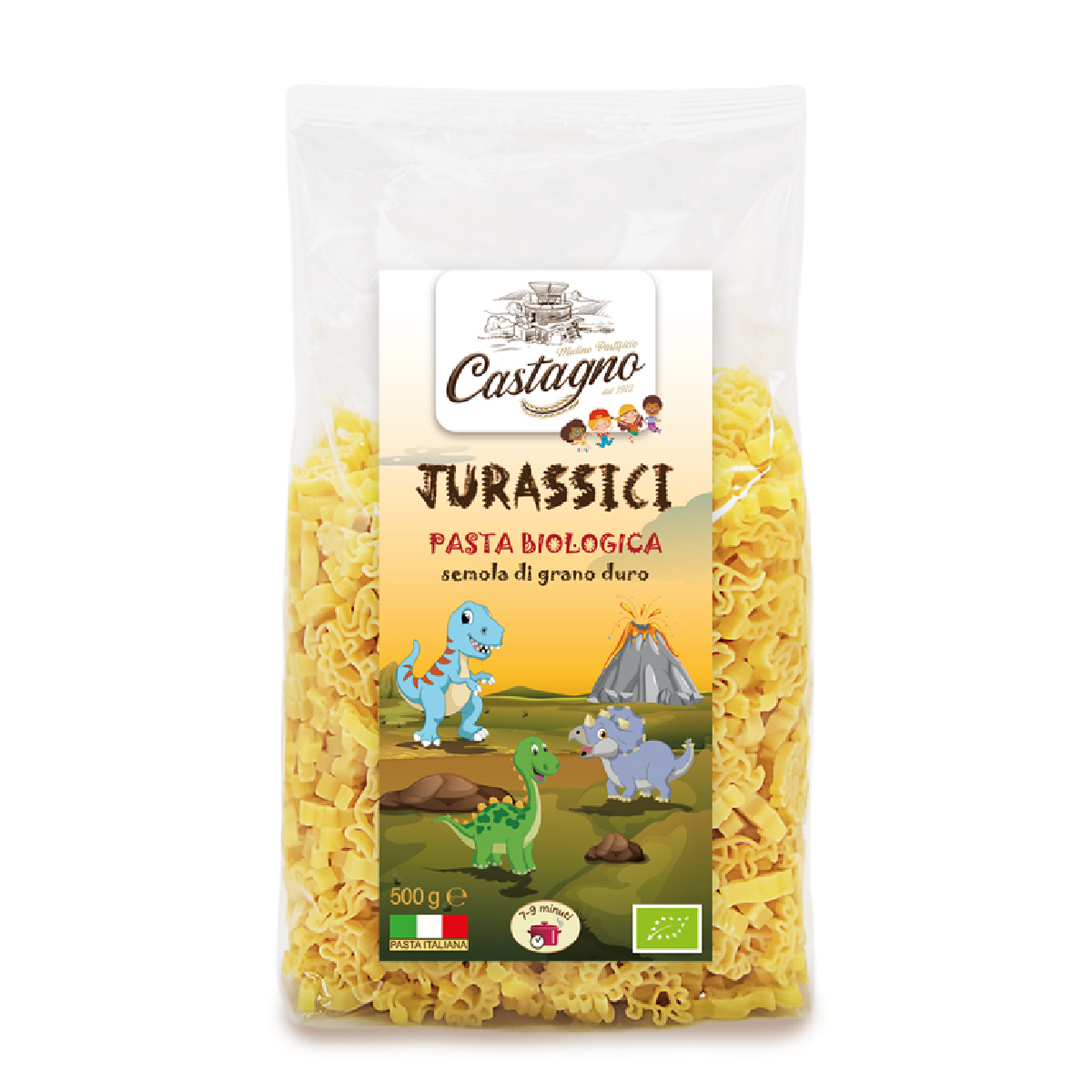 Makaron dla dzieci Mix Dinosaurios z pszenicy ekologicznej Castagno 500 ml