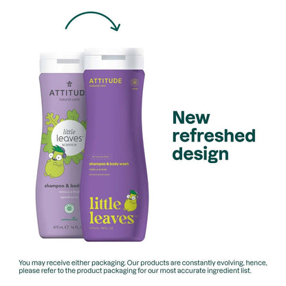 Gel en shampoo Little Leaves Vanille en peer voor kinderen, Attitude, 473 ml