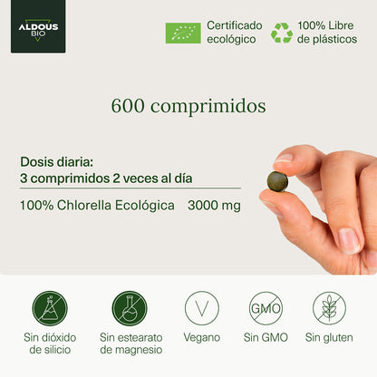 Ökologische Premium-Chlorella, Aldous Bio, 600 Tabletten