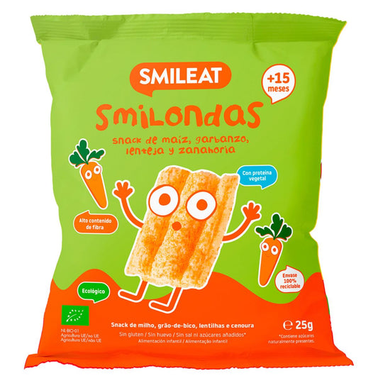 Smilondas Snack aus Mais, Kichererbsen, Linsen und Karotten Eco Smileat 25 g