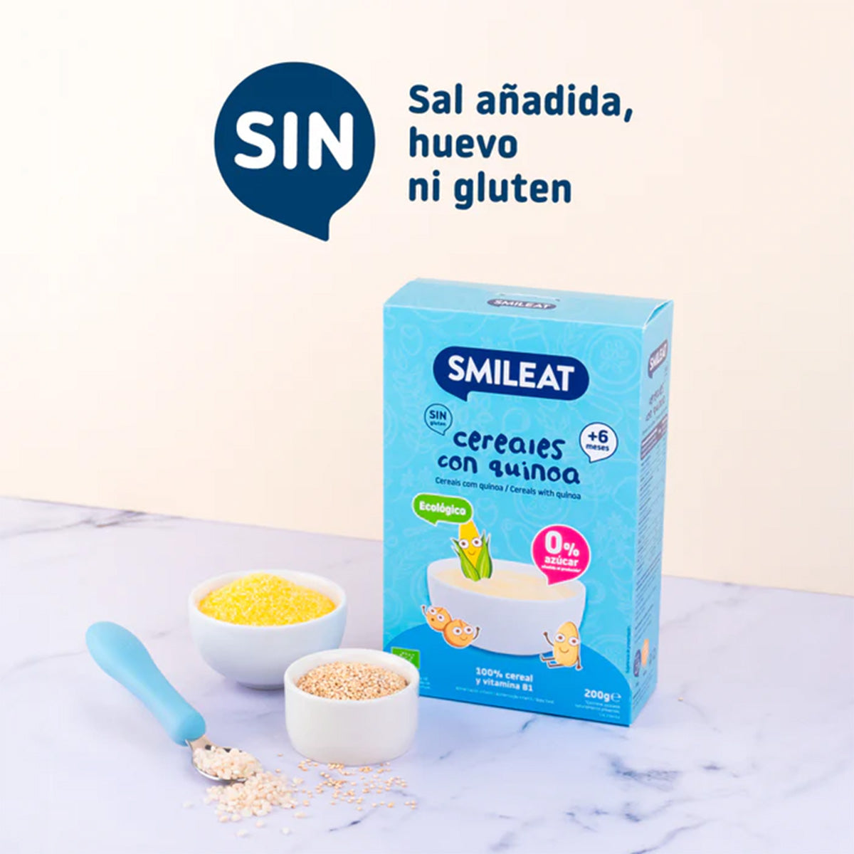 Pack 2x Papilla de cereales Sin Gluten con Quinoa Eco Smileat, 200g