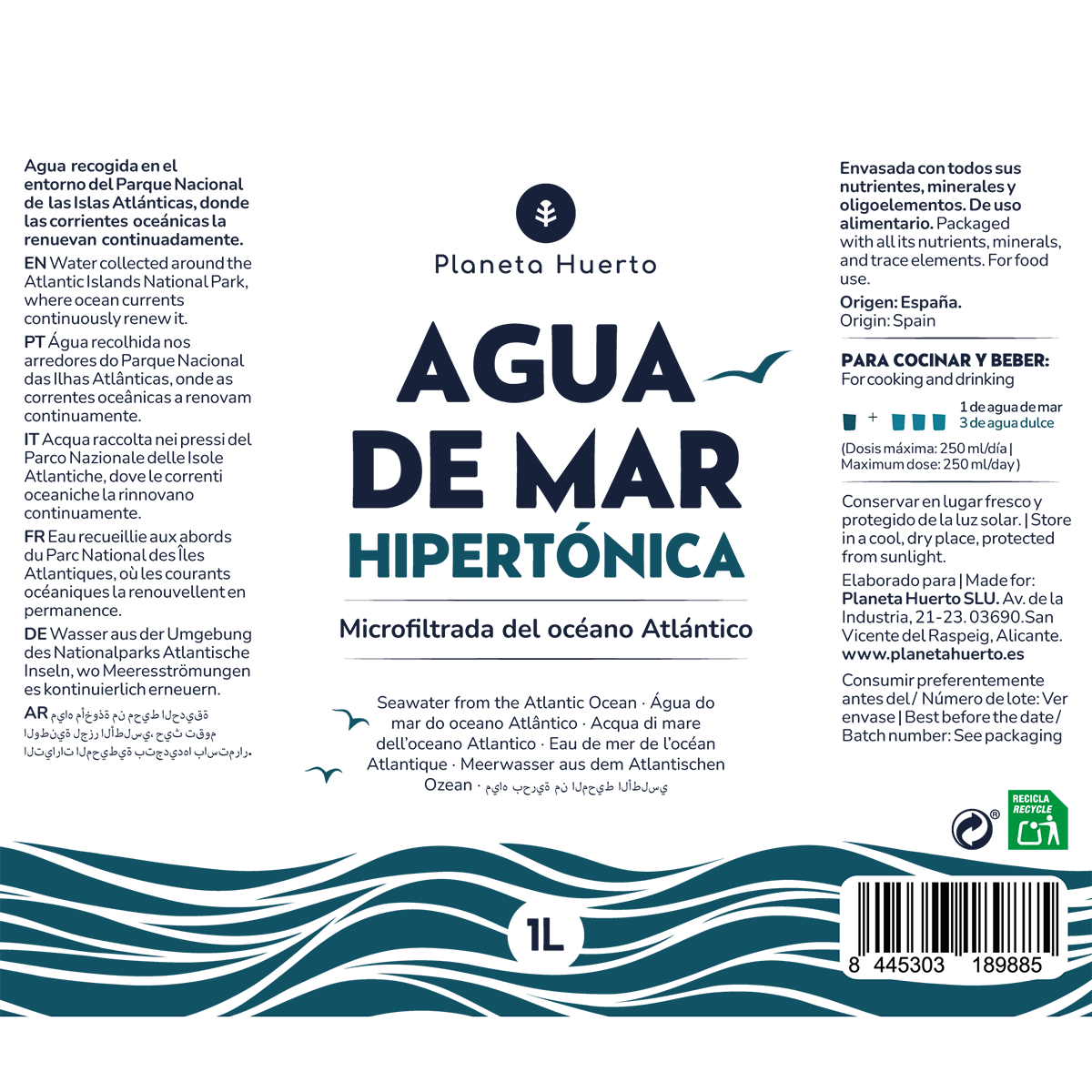 Hipertoniczna woda morska Planeta Huerto 1 l