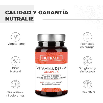 Nutralie Vitamin D3+K2 Complex 10000 IE + Vit C 60 kapslar