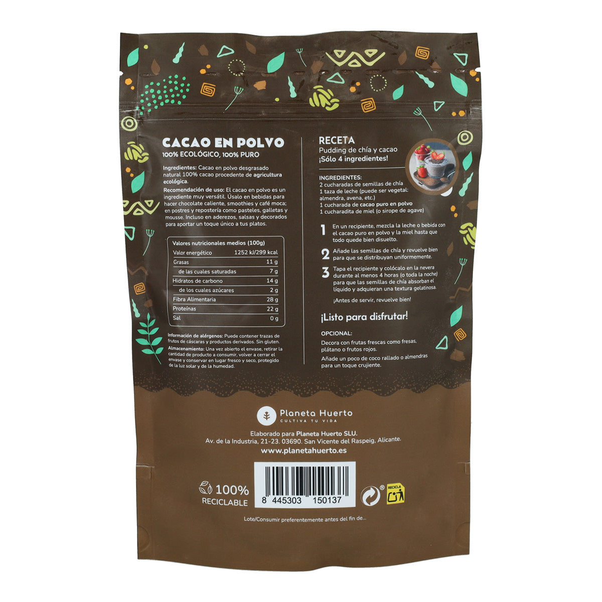 Packung 2x Kakaopulver ECO Planeta Huerto 250 g