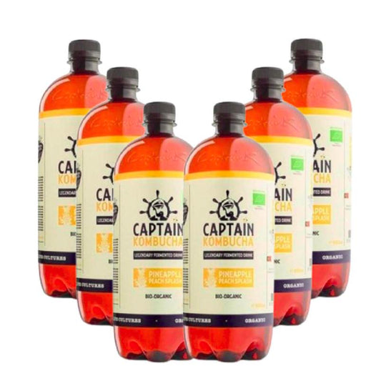 Kombucha bio Captain Kombucha, pack de 6 litres, ananas et pêche