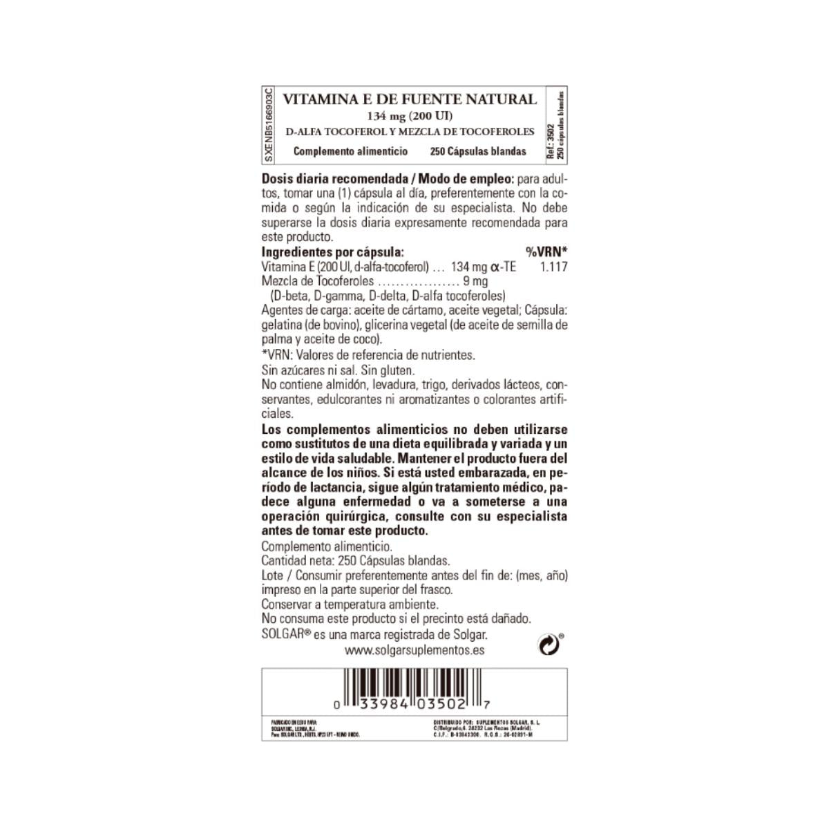 Vitamin E 200 IU 134 mg, 50 capsules