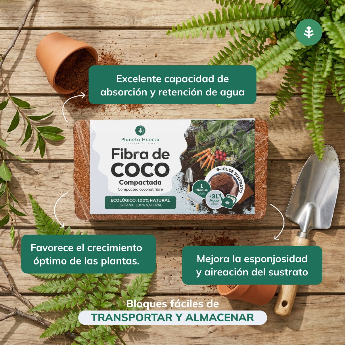 Pack 3x Sustrato Fibra de Coco Planeta Huerto 70 Litros
