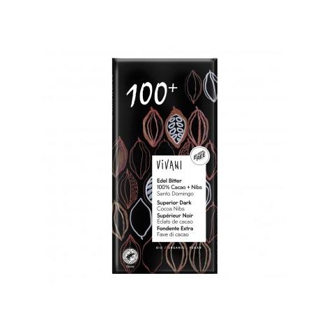 Chocolat noir supérieur 100 % avec éclats de cacao BIO Vivani 80 g