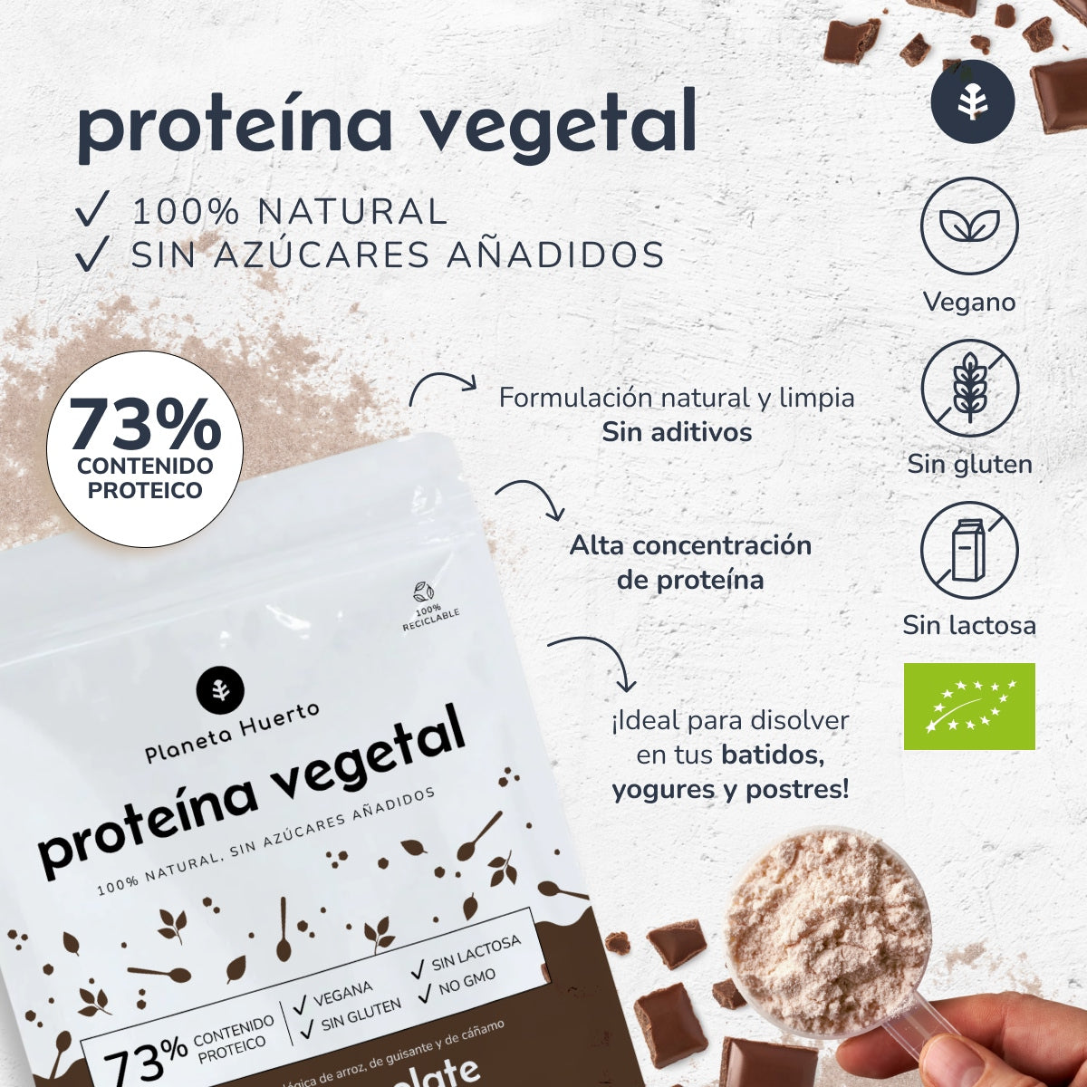 Białko roślinne ECO 73% czekolada Planeta Huerto 1kg