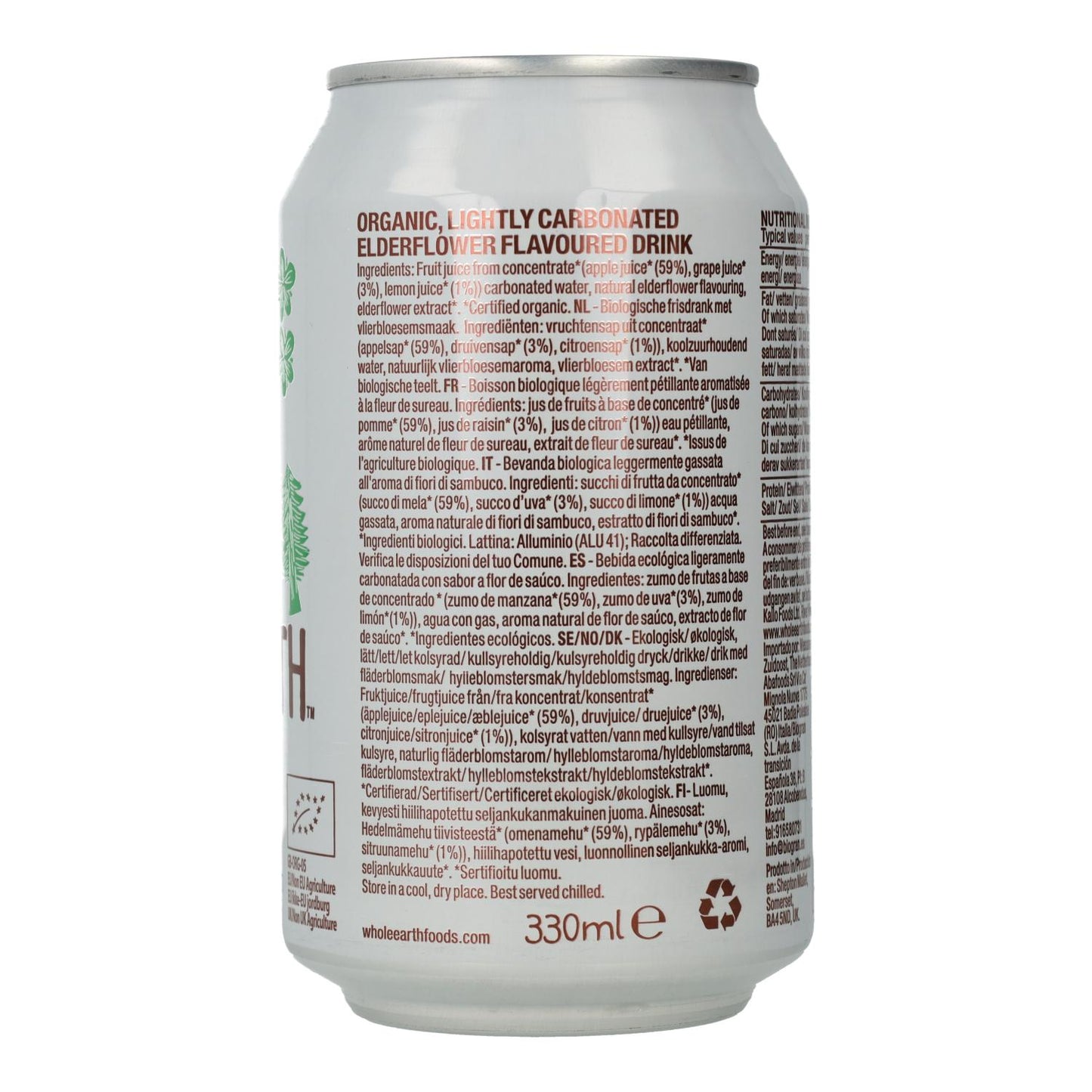 Biologische frisdrank van vlierbes Whole Earth 330 ml