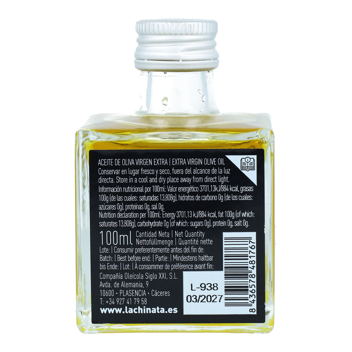 Extra vierge olijfolie vierkante fles 100 ml