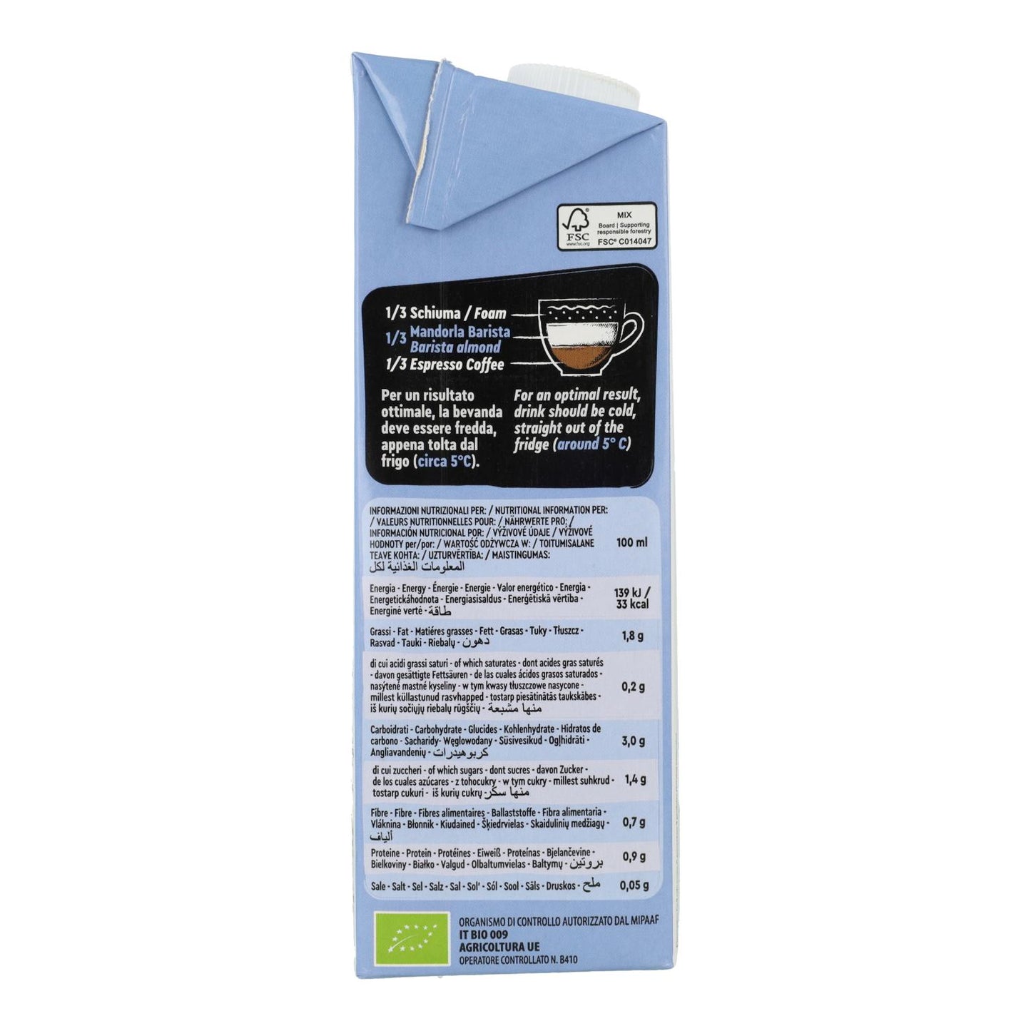 Glutenfreies Mandelgetränk Barista BIO Vitariz 1 l