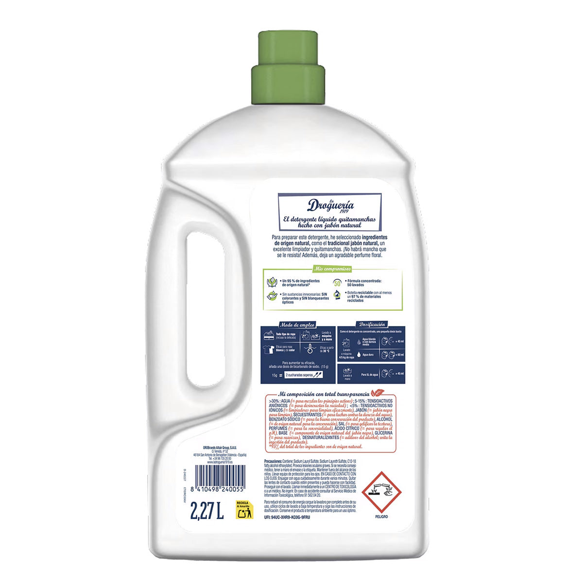 Flüssigwaschmittel mit natürlicher Seife, blumigem Duft, Flasche LA DROGUERIA 1919, 50 Dosen