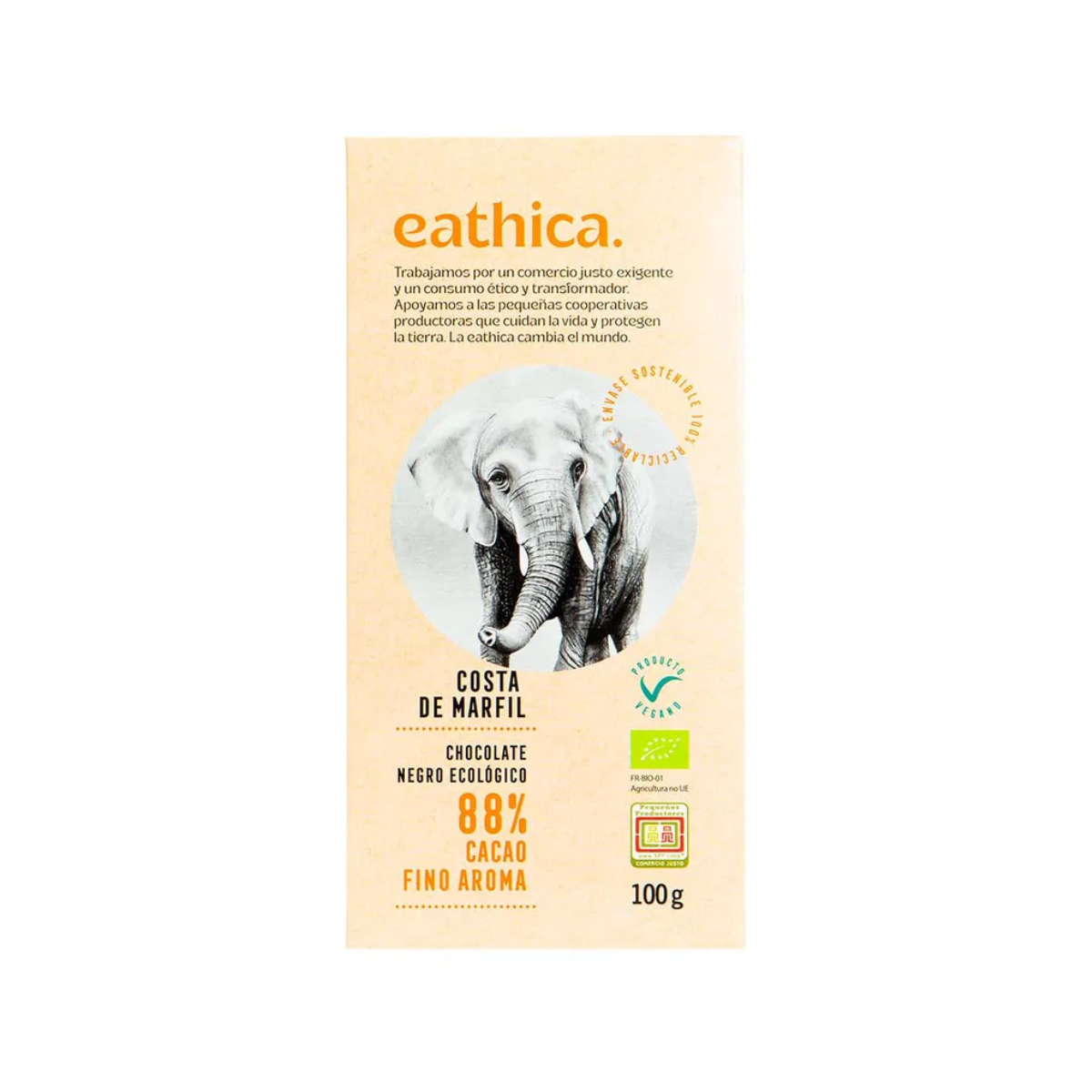 Chocolate Eathica 88% Costa de Marfil BIO 100 g