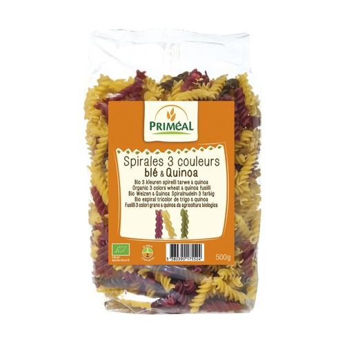 Driekleurige spiraalvormige pasta van tarwe en quinoa Priméal 500 g