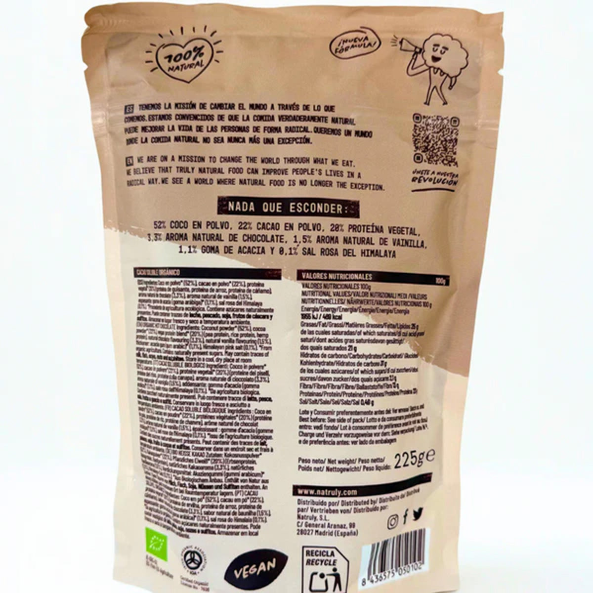 Cacao soluble BIO riche en protéines Natruly 225 g