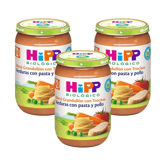 Pack of 3 jars of organic vegetables with pasta and chicken +12 months HiPP 220 g