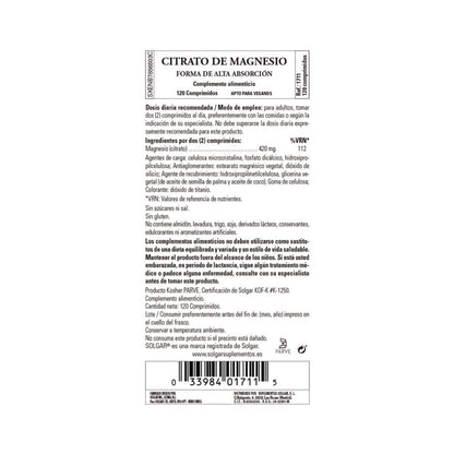 Citrato di magnesio 120 compresse - Solgar