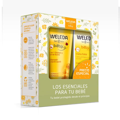 Confezione essenziale per neonati: shampoo e gel 200 ml + crema per pannolini 75 ml alla calendula Weleda