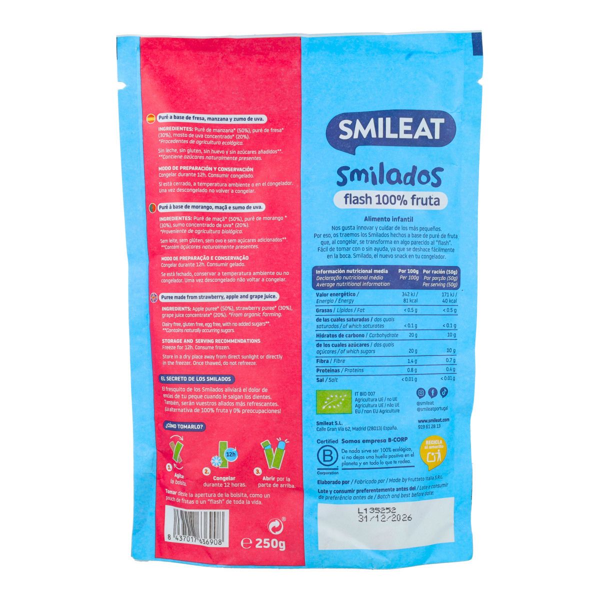 ECO Strawberry and Apple Smilado, 100% fruit ice cream for children SMILEAT 250 g