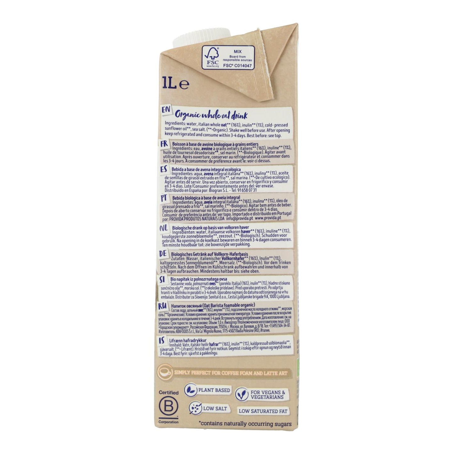 Bevanda d'avena Barista BIO Isola Bio, 1L