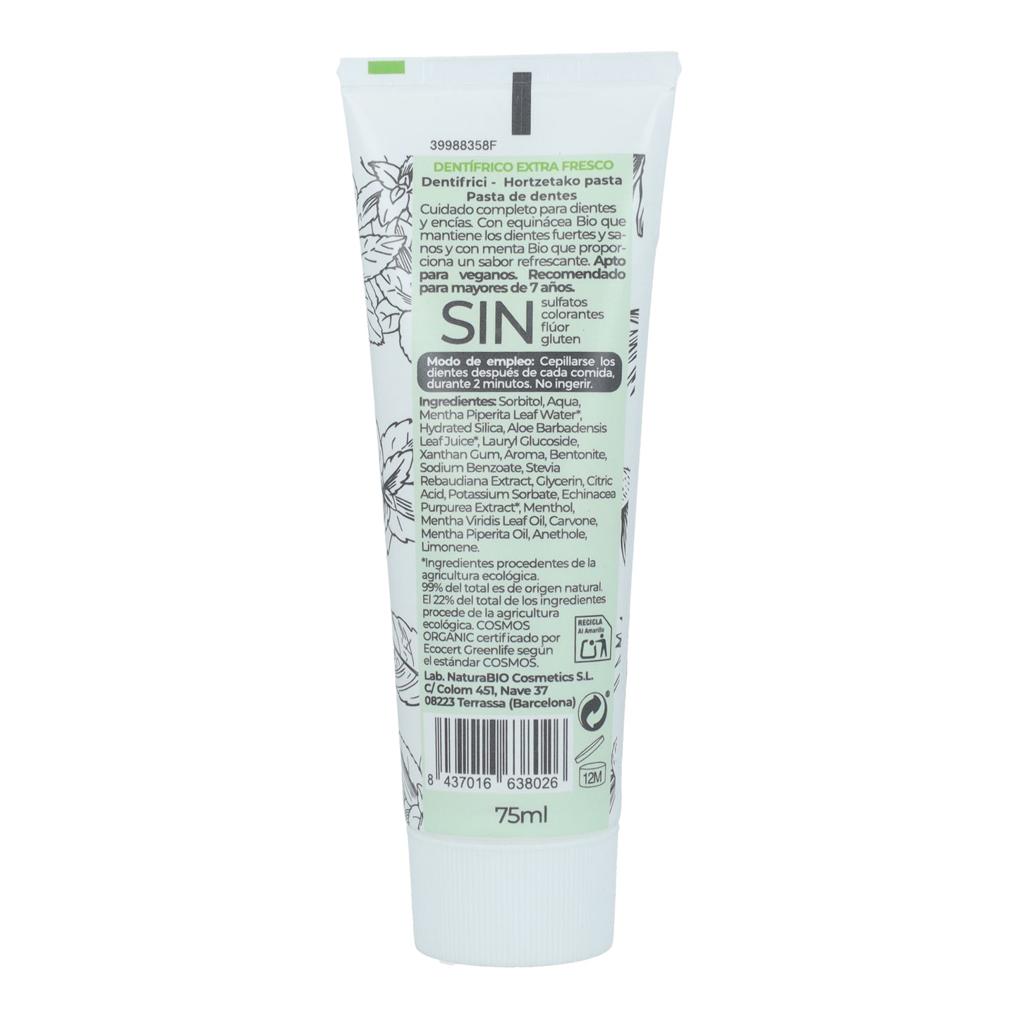 Zahnpasta mit Minze und Echinacea, fluoridfrei, NaturaBio 75 ml