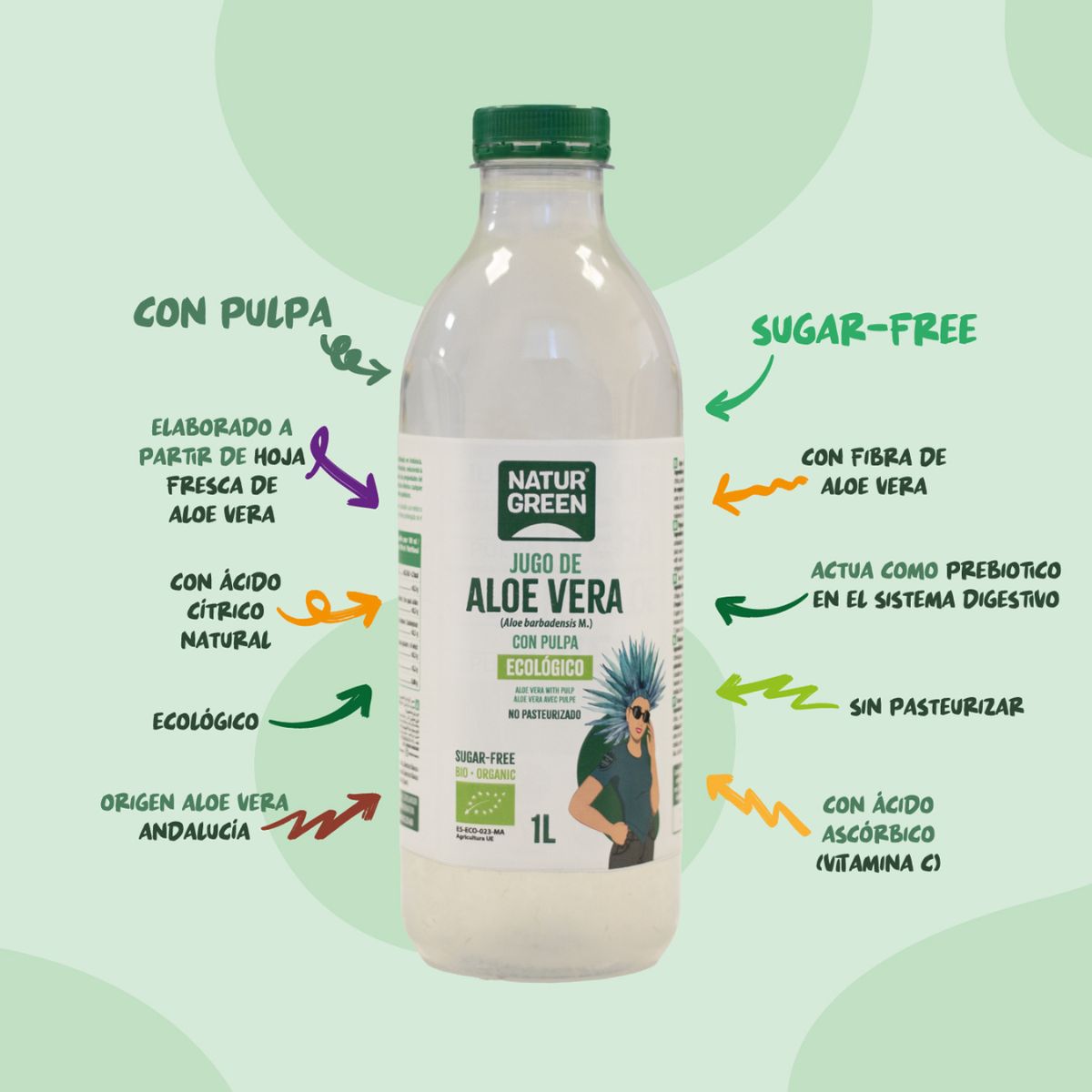 Aloe vera-juice med fruktkött NaturGreen 1 l