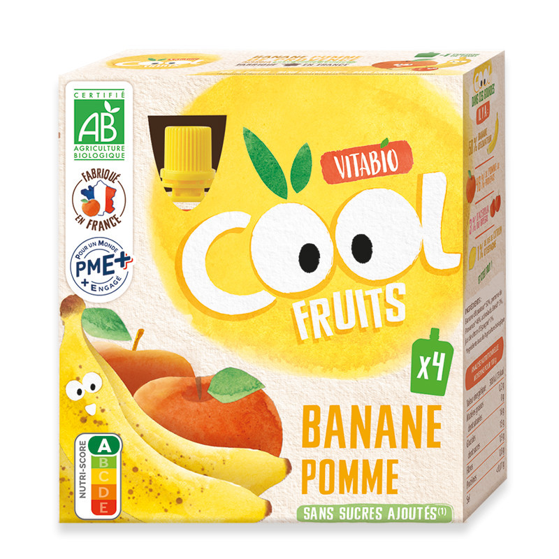 Pochettes Pomme et Banane Cool Fruits Vitabio 4 X 90 g