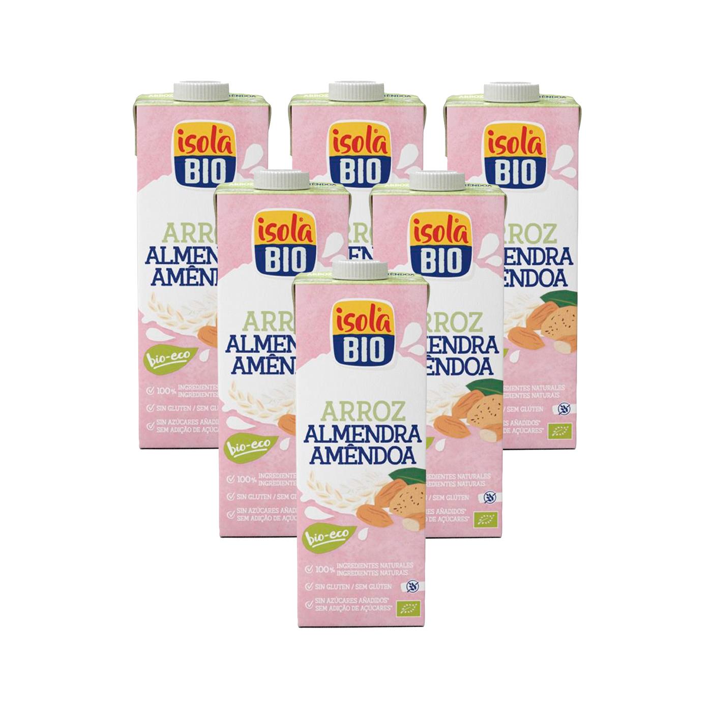 Pakket van 6 stuks Biologische rijst- en amandeldrank Isola BIO 1 l