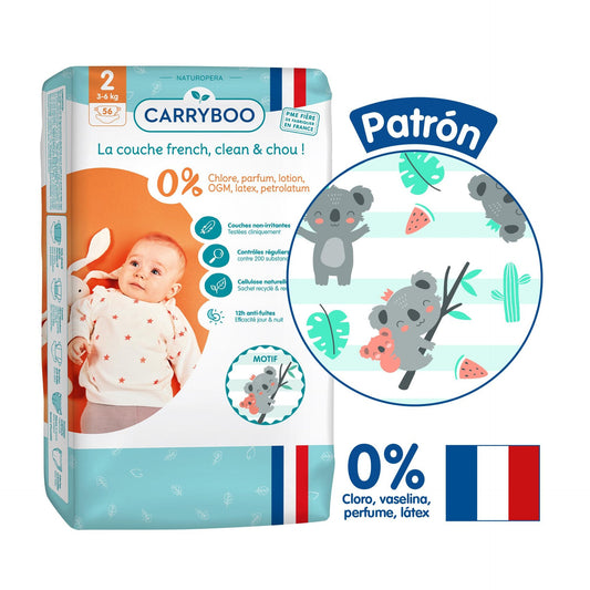 CARRYBOO – Ökologische Windeln T2 (3–6 kg) – Jumbo 56 Windeln
