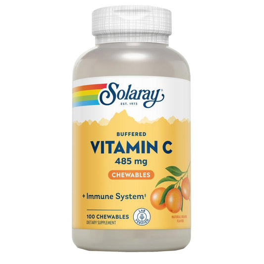 Tuggbar C-vitamin med apelsinsmak 500 mg Solaray, 100 tabletter.