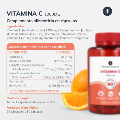 Vitamin C 1000 mg Planeta Huerto 180 vegetarian capsules