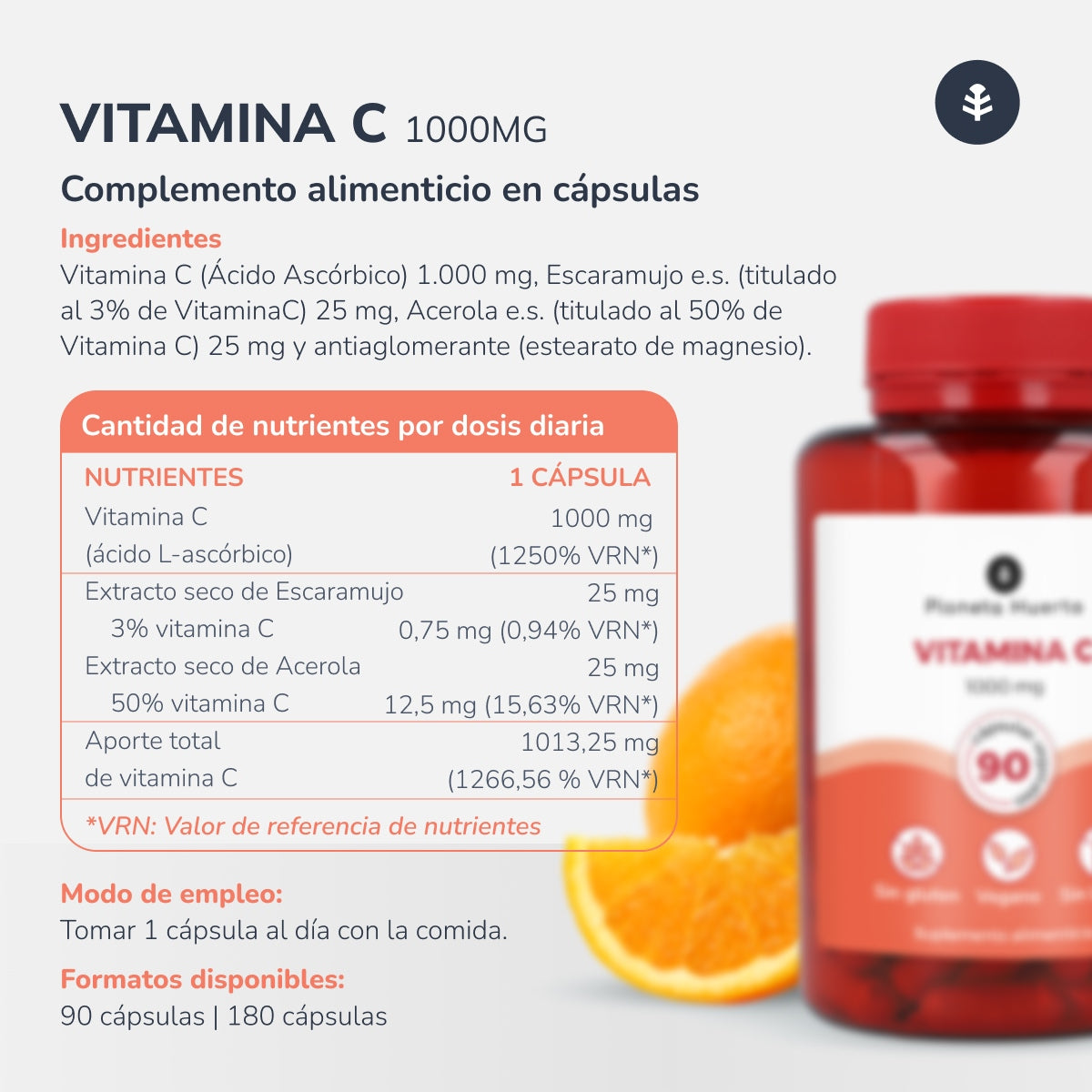 Pack 3xVitamin C 1000 mg Planeta Huerto 180 vegetarian capsules