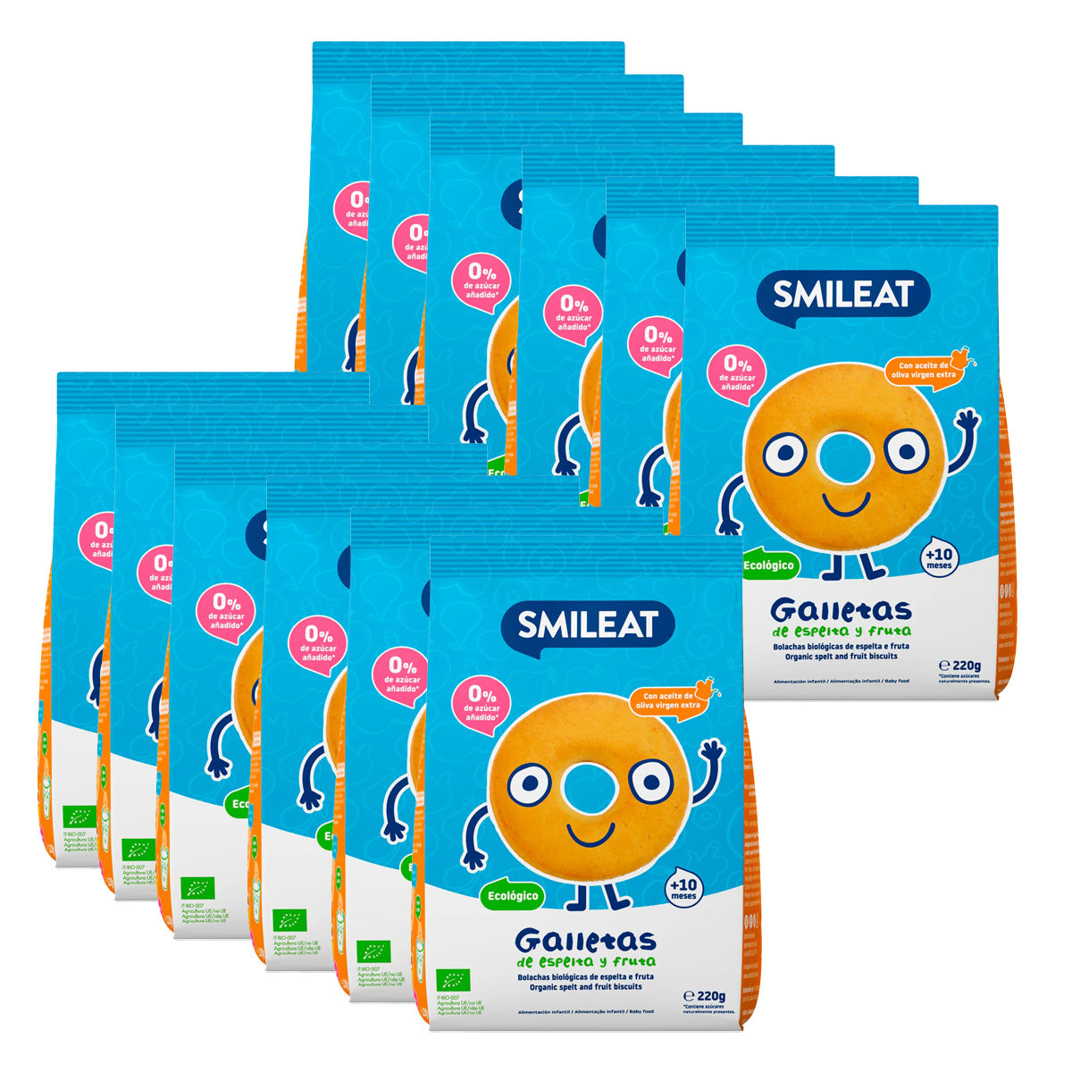 Lot de 12 paquets de biscuits bio pour enfants à la pomme et à l'épeautre Smileat, 220 g