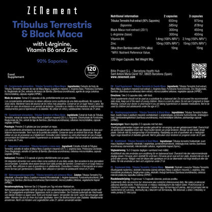 Tribulus Terrestris & Schwarze Maca, mit L-Arginin, Vitamin B6 und Zink, Zenement 120 Tabletten