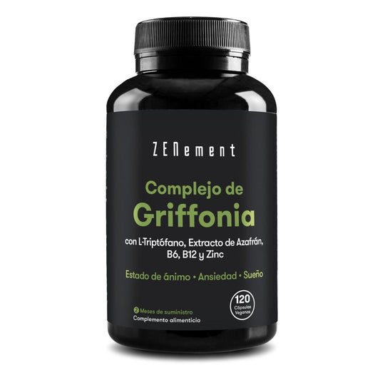 Griffonia-Komplex (Quelle für 5-HTP) mit L-Tryptophan, Safranextrakt, B6, B12 und Zink Zenement, 120 Tabletten